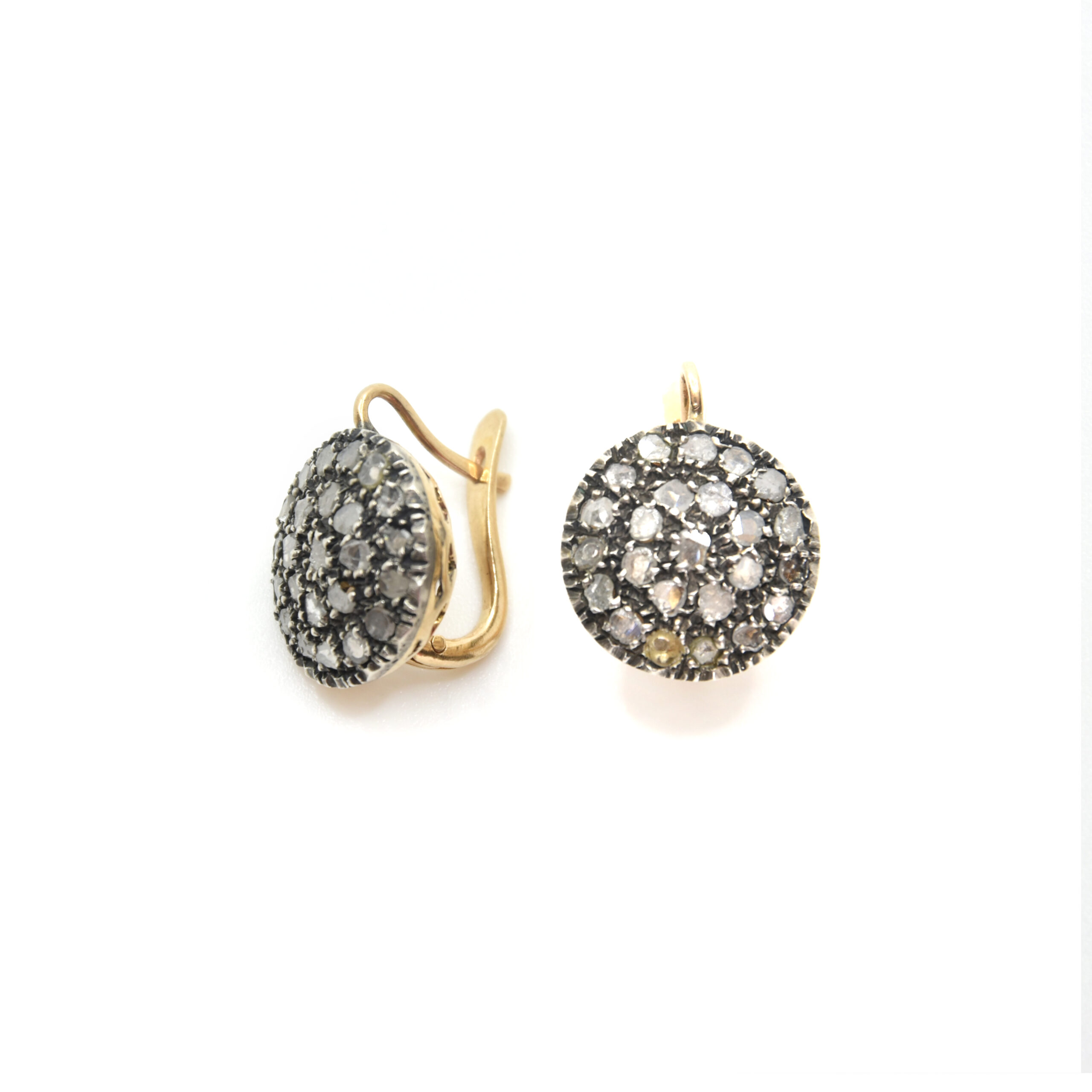 Orecchini A Perno In Acciaio Inox Oro 18K – Quadrati Con Pietra Nera – Vintage Donna